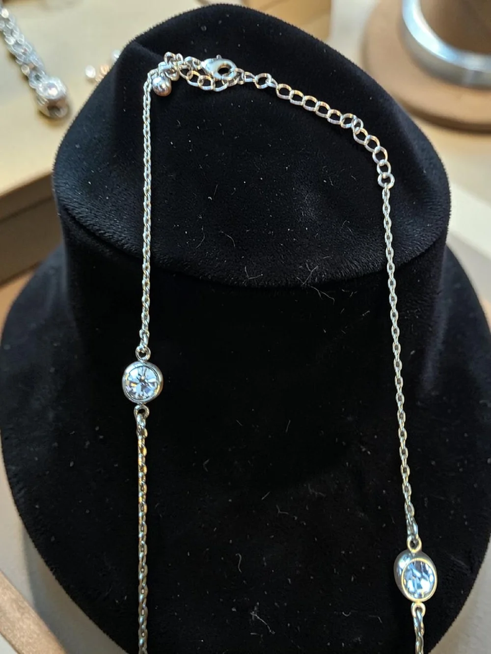 Gold Bezel Set Crystal Station Long Necklace